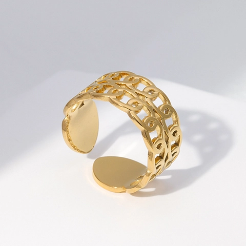 Anillo Abierto Ajustable De Acero Inoxidable Con Cadena Hueca Doble Joyería Punk Minimalista Retro