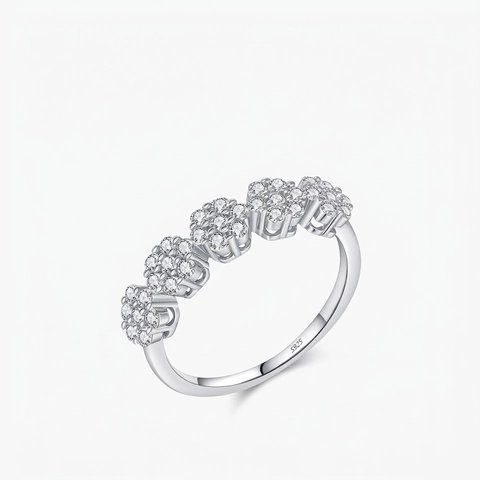 925 Sterling Silver Ring Zircon Flower Clusters Sparkling Stackable Design Fashion Jewelry Gift For Women