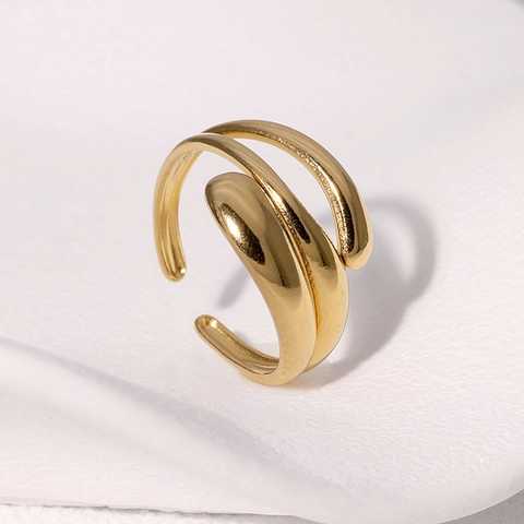 Stainless Steel Open Adjustable Ring For Women Minimalist Geometric Streamlined Fashion Polished Jewelry Non Fading