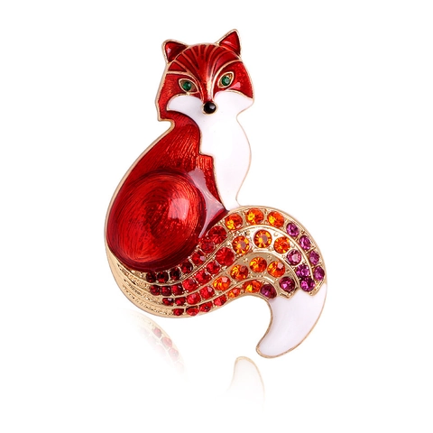Fox Shape Brooch Alloy Enamel Rhinestone Vintage Animal Pin For Women Sweater Cardigan Accessory Colorful