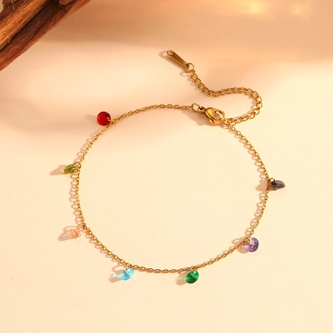 Stainless Steel Colorful Crystal Rhinestone Bracelet For Women Gold Plated Dainty Elegant Jewelry Adjustable