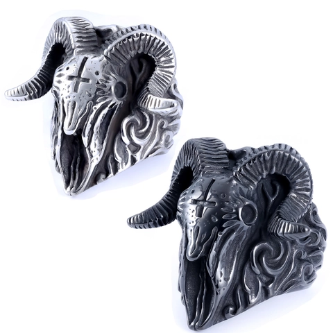 Anello Teschio Testa Di Ariete Da Uomo Acciaio Inossidabile Gotico Croce Vintage Punk Rock Gioielli
