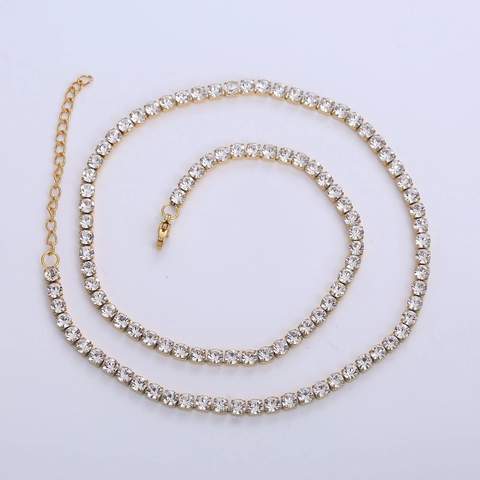 Sparkly Tennis Chain Necklace Stainless Steel Zircon Inlaid Hip Hop Style Elegant Jewelry For Women