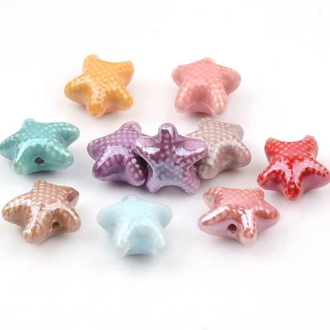 Starfish Ceramic Beads Glazed Star Shape Colorful Polka Dot Pattern DIY Jewelry Making Necklace Bracelet Craft Accessories