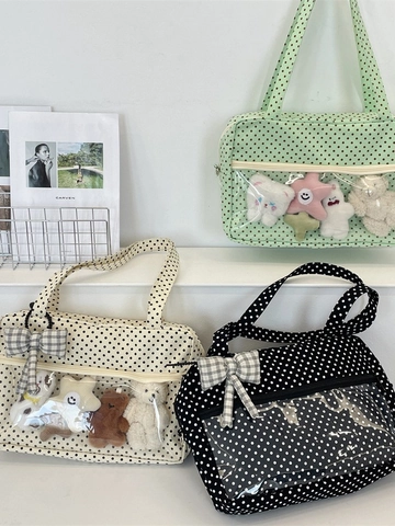Borsa Tote In Tela A Pois Con Finestra In PVC Trasparente Decorazione Con Fiocco Stile Giapponese Kawaii Per Donna