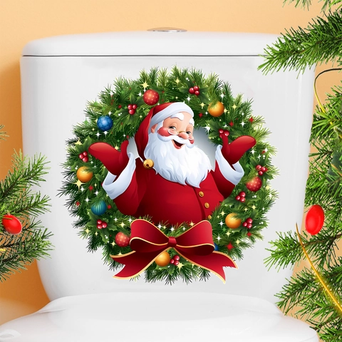 Pegatina De Inodoro De Papá Noel Guirnalda De Navidad PVC Impermeable Removible Decoración De Baño Festiva