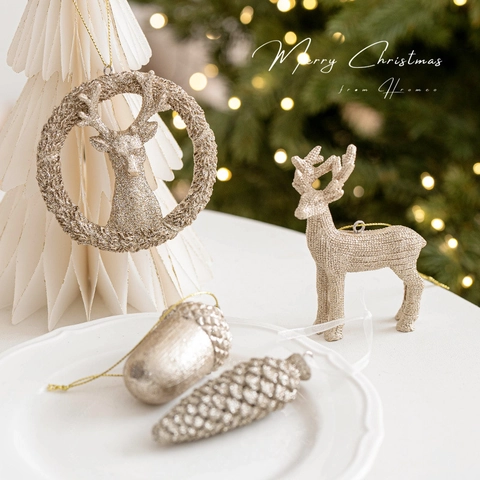 Decorazioni Per Albero Di Natale Resina Oro Champagne Glitter Renna Testa Di Cervo Pigna Ghianda Arredamento Festivo
