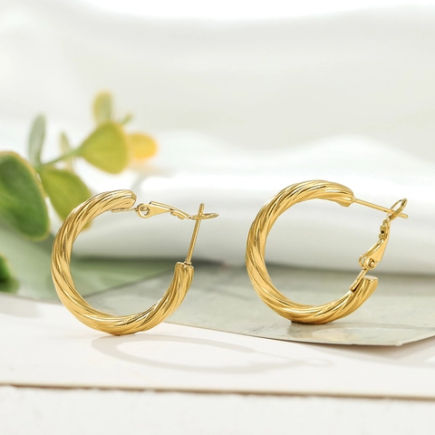 Twisted Hoop Earrings Stainless Steel Minimalist Geometric Round High Polished Fashion Jewelry For Women