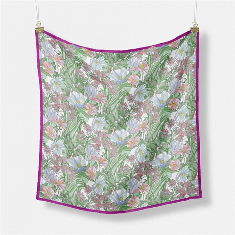 Women Floral Satin Square Scarf Botanical Print Decorative Headscarf Neck Scarf Rose Red Contrast Border Travel Beach Daily