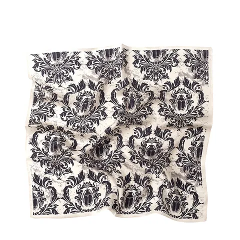 100% Mulberry Silk Square Scarf Women Vintage Baroque Beetle Floral Print Small Neck Head Scarf Elegant Office Silk Scarf