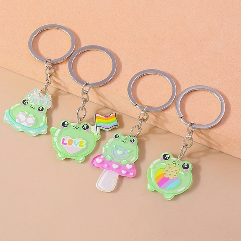 Cartoon Frog Acrylic Keychain Cute Mushroom Rainbow Flag Key Ring Fashion Animal Bag Pendant Accessories For Women Kids