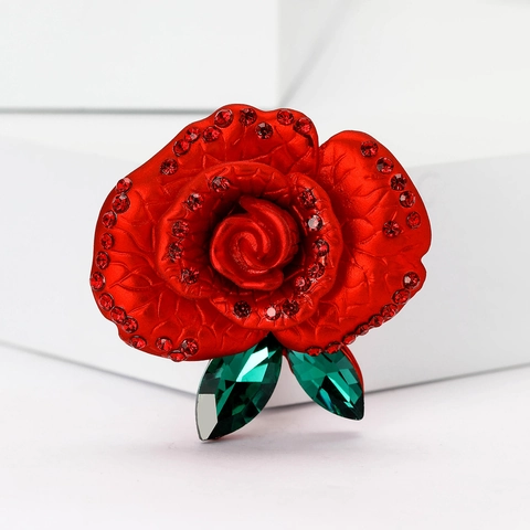 Vintage Legering Email Roos Bloem Broche Speld Met Strass Mode Florale Borstspeld Voor Dames Pak Jurk Banket Accessoire