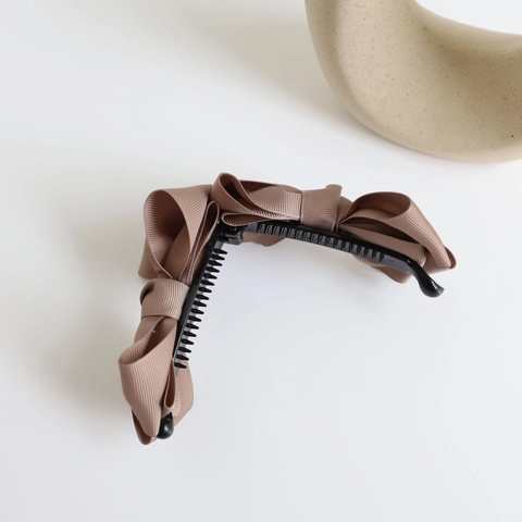 Large Bow Banana Hair Clip Grosgrain Ribbon Ponytail Holder For Women Elegant Solid Color Handmade Hair Accessory