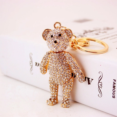 Süßer Bär Schlüsselanhänger Zinklegierung Strass Eingelegt Gold Bär Tasche Anhänger Luxuriöser Tier Schlüsselring Damen Geschenk