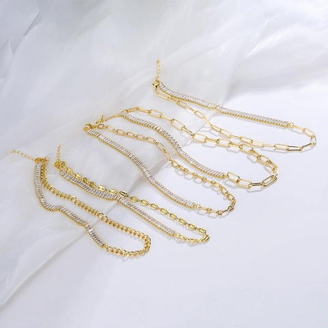 Halskette Aus Kupfer Und Zirkonia Mit Gliederkette Und Tennis Design Luxusschmuck Für Damen