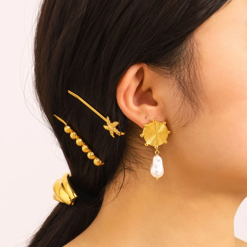 Artificial Baroque Pearl Drop Earrings 18K Gold Plated Stainless Steel Spiral Disc Waterproof Hypoallergenic Vintage Jewelry Women