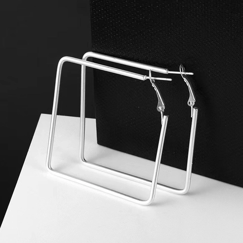 Fashion Stainless Steel Square Hoop Earrings For Women Geometric Oversized Metal Hoop Earrings Gold Silver Black Iridescent Jewelry