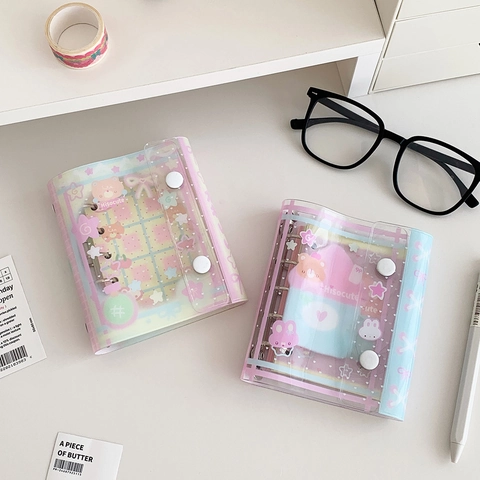 Cuaderno De Hojas Sueltas Mini Kawaii Oso Dibujos Animados PVC Transparente Diario Portátil Papelería Decorativa