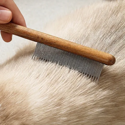 Pet Grooming Comb Wood Handle Stainless Steel Pins Deshedding Tool For Dogs Cats Flea Removal Professional Hair Brush