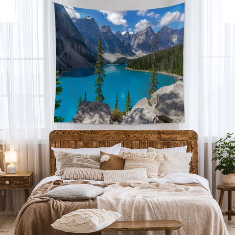 Tapiz De Paisaje Natural De Montaña Y Lago Para Colgar En La Pared Manta Decorativa Para Sala Y Habitación