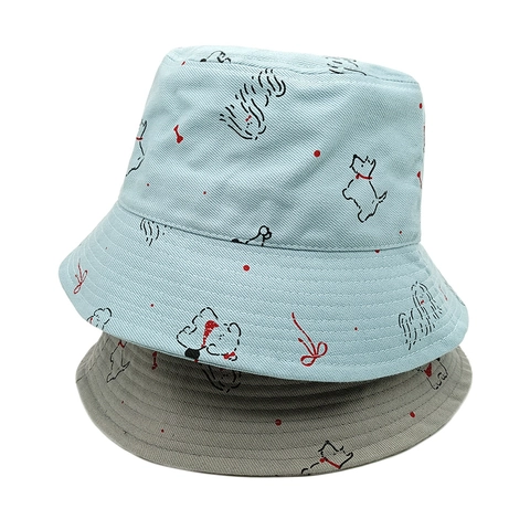 Schattige Hond Print Katoenen Visserhoed Dames Zomer Zonbescherming Opvouwbaar Casual Strand Reizen Vintage Stijl