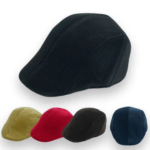Vintage Britischer Stil Cord Baskenmütze Für Herren Damen Herbst Winter Warm Schiebermütze Ivy Cap Retro Einfarbig Kariert Flat Cap