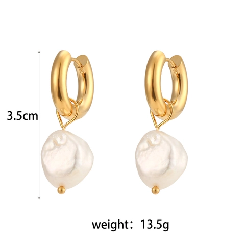 Roestvrijstalen Oorbellen 18K Verguld Zoetwater Barok Kunstparel Hanger Elegant Frans Retro Sieraden Voor Vrouwen