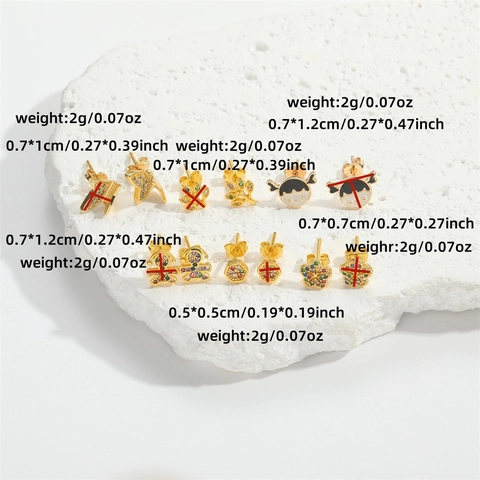 Vintage Copper Stud Earrings With Multi Color Zircon And Enamel Cartoon Girl Flower Butterfly Geometric Designs For Women