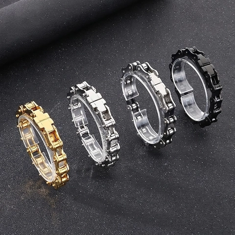 Bracciale Catena Da Moto In Acciaio Inossidabile Maglia Da Bicicletta Stile Punk Industriale Lucidato Gioielli Uomo