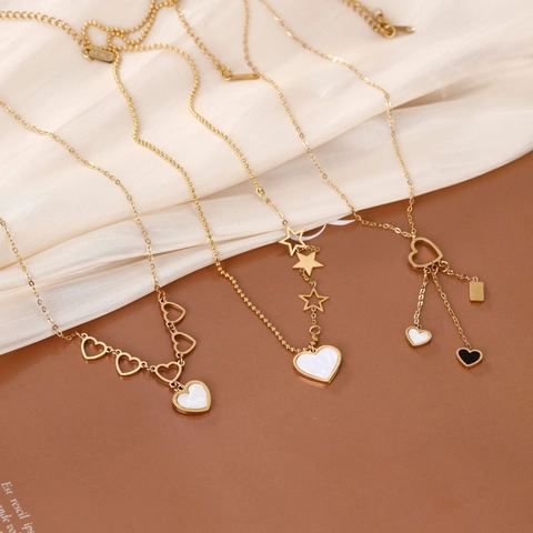 Heart Pendant Necklace Stainless Steel Gold Plated Multi Layer Clavicle Chain Sweet Cool Style For Women Elegant Jewelry