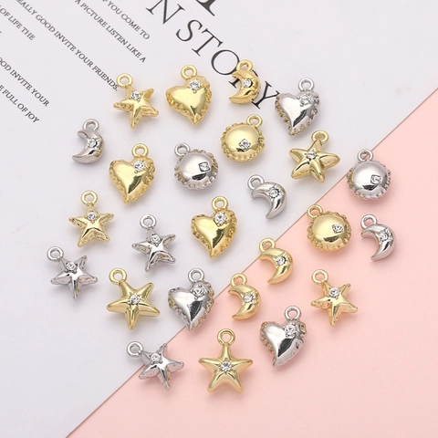 Ciondoli In Lega Con Strass Mini Cuore Stella Luna Pendenti Per DIY Creazione Di Gioielli Accessori Placcati Oro Argento Dainty