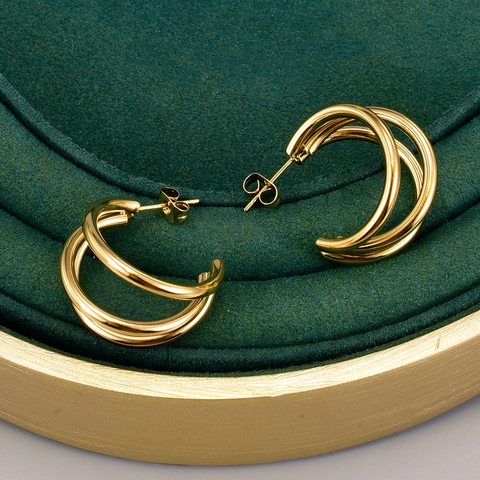 Multilayer Hoop Earrings 18K Gold Plated 316L Stainless Steel Geometric C Shaped Studs For Women Minimalist Jewelry