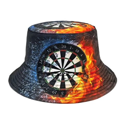 Chapeau Bob Réversible Polyester Imprimé Cible Fléchettes Design Glace Feu Protection Solaire Respirant Pliable Unisexe
