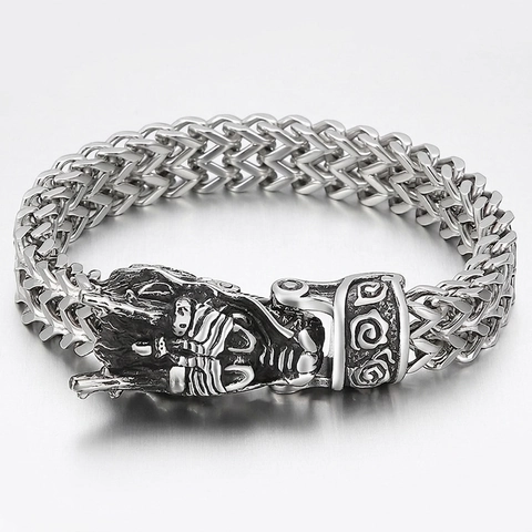 Vintage Punk Dragon Head Bracelet For Men Stainless Steel Keel Chain Hip Hop Biker Jewelry Antique Silver Finish Bracelet