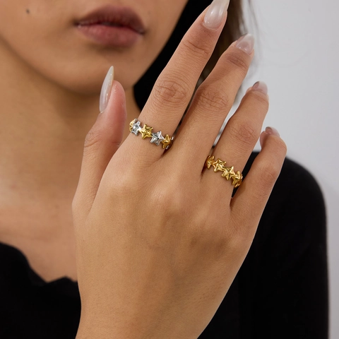 Star Open Ring 18K Gold Plated Stainless Steel Adjustable Waterproof Hypoallergenic Aesthetic Sweet Cool Jewelry For Women