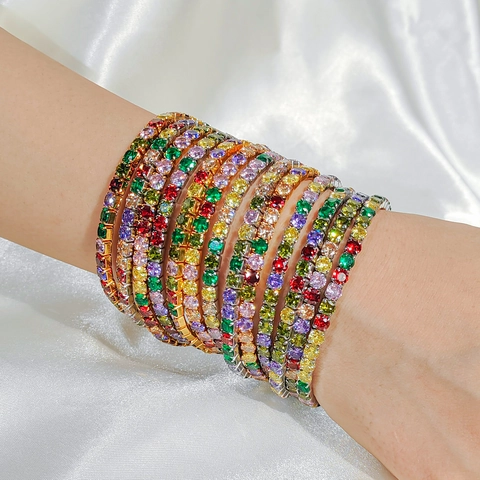 Bracciale da Tennis in Acciaio Inossidabile con Strass Arcobaleno Bangle Elastico con Cristalli Colorati Gioielli Regalo Donna