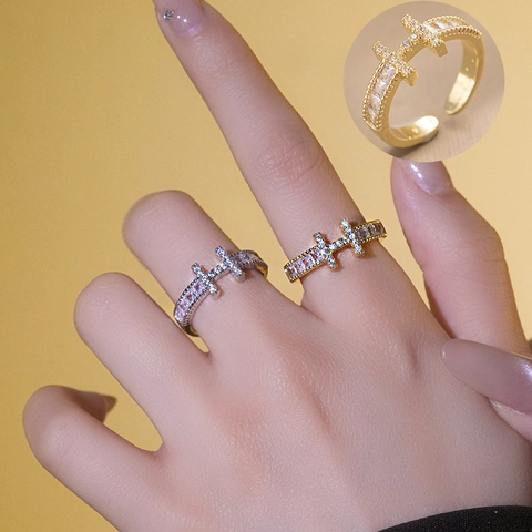 Minimalistischer Verstellbarer Ring H-Buchstabe Kupfer Vergoldet Mit Strass Geometrischer Fingerschmuck Damen
