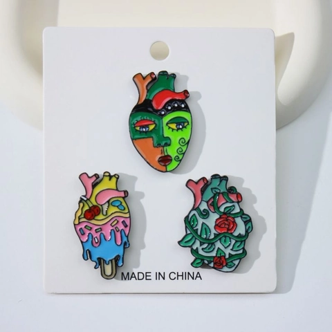 Ensemble de Broches en Émail de Cœur Anatomique Créatif Pin's de Revers en Alliage de Zinc Forme d'Organe Bijoux de Mode pour Sac à Dos