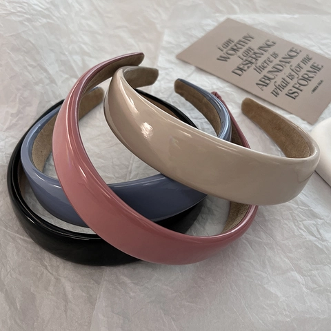 Diadema Ancha Cuero PU Brillante Aro Pelo Resina Color Sólido Simple Versátil Accesorios Para Cabello Mujer