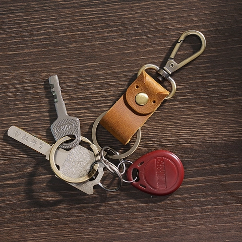 Porte-clés de Voiture en Cuir Crazy Horse Vintage Fait à la Main en Cuir de Vachette Véritable Avec Clip en Laiton Cadeau d'Affaires Rétro