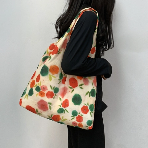 Vintage Chinesischer Stil Leinwand Einkaufstasche Große Kapazität Orientalische Landschaft Kalligraphie Schultertasche
