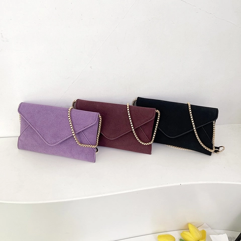 Bolso De Hombro Sobre Para Mujer Piel PU Gamuza Esmerilada Correa Cadena Dorada Bandolera Color Sólido Moda Versátil