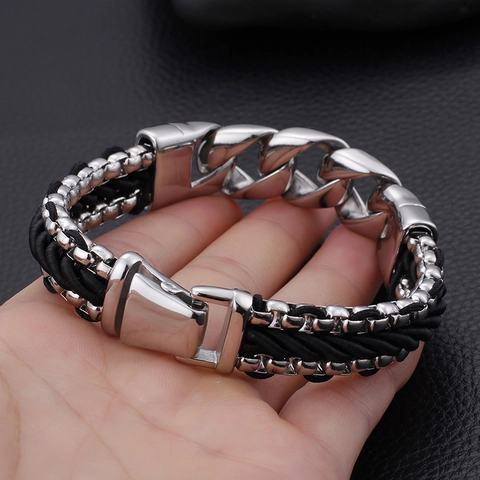 Men Braided Bracelet Multi-layer 316L Stainless Steel Chain Vintage Punk Street Jewelry Accessory