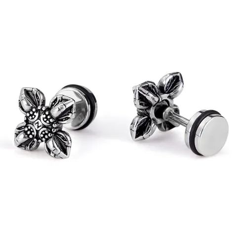 Vintage Stainless Steel Gothic Cross Vajra Stud Earrings Punk Distressed Silver Retro Earrings For Men Women Fashion Jewelry