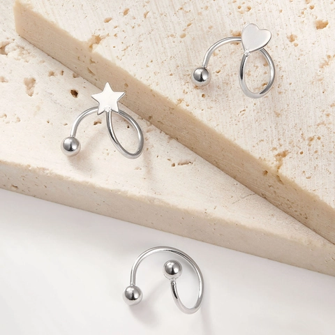 Pendientes de Botón de Plata de Ley 925 para Mujer Estilo Coreano Minimalista Rosca Espiral Corazón Estrella Plata Oro