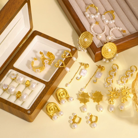 Geometrische Künstliche Perle Quasten Ohrringe Edelstahl 18K Vergoldet Wasserdicht Hypoallergen Mode Schmuck Für Frauen