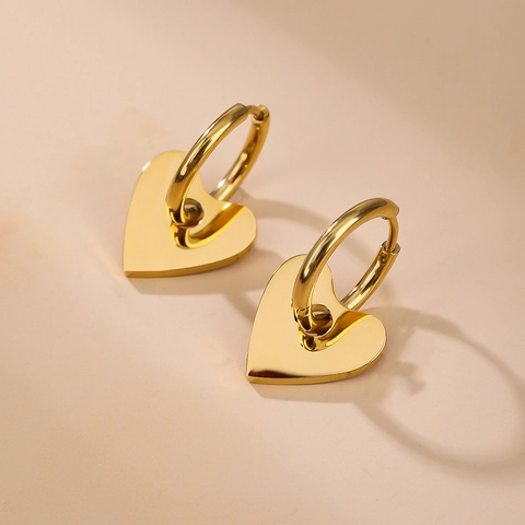 Herz Reifen Ohrringe Titanstahl 18K Vergoldet Glatt Poliert Minimalistisch Mode Schmuck Für Frauen
