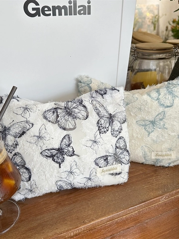 Bolsa De Maquillaje Mariposa Encaje Neceser Almacenamiento Lona Borde Deshilachado Organizador Cosmético Retro Cremallera Mujer