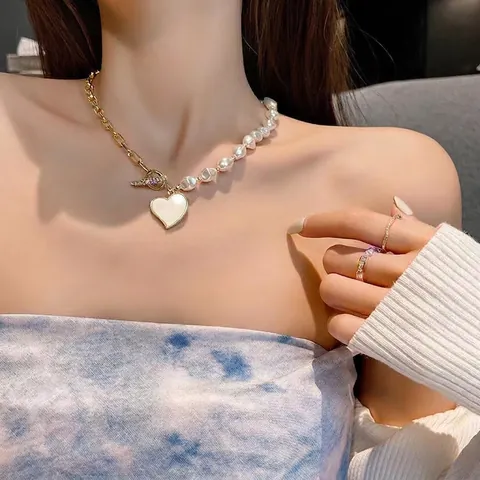 Collana Con Ciondolo A Cuore E Farfalla In Künstliche Perle Di Lega Gioielli A Catena In Stile Coreano Elegante Per Donna