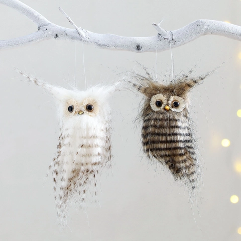 Adorno De Búho De Peluche Realista Decoración Colgante Para Árbol De Navidad Piel Artificial Pájaro Animal Simulado